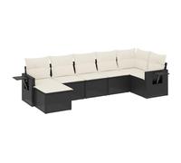 Fengshui Set di 7 divani da giardino in polyrattan nero con cuscini | Design modulare, ripiani pieghevoli con molle a gas, fodere rimovibili e lavabili, cuscini imbottiti spessi