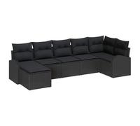 Fengshui Set di divani con cuscino, 7 pezzi, in polyrattan, colore: nero | Design modulare, resistente alle intemperie, rivestimento rimovibile, spazio nascosto, per giardino e terrazza