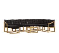 Fengshui Set di divani da esterni, 9 pezzi, bianco e nero, modulare | Legno di acacia massiccio, tessuto in textilene, cuscino in schiuma, per giardino e terrazza