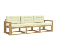 Fengshui Set di divani da esterni in legno di acacia, 3 pezzi, con cuscino | Divano da giardino modulare con schienale a lamelle, resistente alle intemperie, cuscino in poliestere color crema