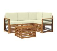 Fengshui Set di divani da esterni in legno di acacia, 5 pezzi, con cuscino | Design modulare, superfici scanalate, braccioli in legno massello, per terrazza e giardino