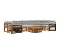 Fengshui Set di divani da esterno con cuscino, 8 pezzi, grigio chiaro naturale | Set modulare in legno di acacia massiccio, laccato resistente alle intemperie, facile da pulire con un panno umido