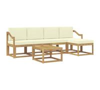 Fengshui Set di divani da esterno in legno di acacia, 6 pezzi, bianco crema | Divano da balcone, design a lamelle, comodi braccioli, per terrazza e giardino