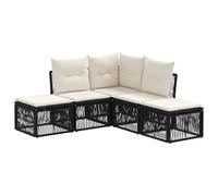 Fengshui Set di divani da giardino, 5 pezzi, in polyrattan, colore nero | Design modulare, telaio in acciaio verniciato a polvere, poggiapiedi regolabili, cuscini rimovibili e lavabili in lavatrice