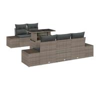 Fengshui Set di divani da giardino, 6 pezzi, grigio, con cuscino | polyrattan, acciaio verniciato a polvere, design modulare, piedini regolabili in altezza, resistente alle intemperie