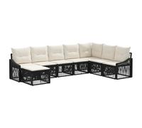 Fengshui Set di divani da giardino, 8 pezzi, in polyrattan, colore nero | Design modulare, 14 cuscini, telaio in acciaio resistente alle intemperie, rivestimento lavabile in lavatrice