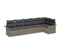 Fengshui Set di divani da giardino con cuscino, 6 pezzi, in rattan sintetico, colore: grigio | Tavolo modulare regolabile in altezza, vetro temperato, telaio in acciaio, resistente alle intemperie