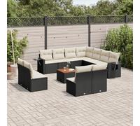 Fengshui Set di divani da giardino da 12 pezzi, con cuscini, in polyrattan | Design modulare, ripiani pieghevoli con molle a gas, piano del tavolo in legno di acacia, rivestimenti rimovibili e lavabili