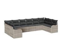 Fengshui Set di divani da giardino in polyrattan, 10 pezzi, grigio chiaro | Design modulare, cuscino rimovibile e lavabile, telaio in acciaio verniciato a polvere