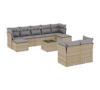 Fengshui Set di divani da giardino in polyrattan beige, 10 pezzi | Design modulare, federe rimovibili, piano in vetro, facile da pulire