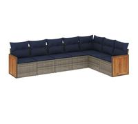 Fengshui Set di divani da giardino in polyrattan grigio, 7 pezzi | Design modulare, cuscino imbottito spesso, rivestimento rimovibile e lavabile, resistente alle intemperie