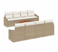 Fengshui Set di divani da giardino modulari, 9 pezzi, in polyrattan, colore: beige | 4 moduli di seduta, 4 poltrone, tavolo in legno di acacia, tessuto a mano, facile da pulire