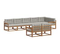 Fengshui Set di divani in legno di acacia, 8 pezzi, grigio chiaro | Struttura in legno massiccio, resistente alle intemperie, configurazione modulare, schienale a lamelle, braccioli