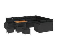 Fengshui Set di divani in polyrattan, 12 pezzi, colore nero | Design modulare, resistente, facile da pulire, con contenitore, per terrazza
