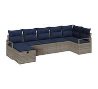 Fengshui Set di divani in polyrattan, 7 pezzi, grigio e blu navy | Design modulare, spazio nascosto, cuscino rimovibile, resistente alle intemperie per terrazza