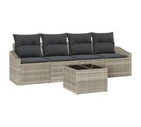 Fengshui Set di divani in polyrattan grigio chiaro, 5 pezzi | Seduta centrale, 2 braccioli, tavolo, borsa idrorepellente, piano del tavolo regolabile in altezza