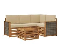 Fengshui Set di divani per esterni, 5 pezzi, beige, 59 x 59 x 37 cm | legno di acacia massiccio, design modulare, eleganti braccioli, superfici scanalate