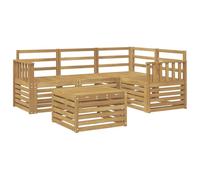 Fengshui Set di divani per esterni, 5 pezzi, bianco, 59 x 59 x 37 cm | legno di acacia massiccio, design modulare, braccioli eleganti, superfici scanalate, facile da pulire