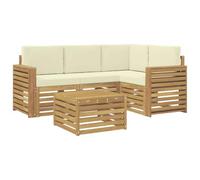 Fengshui Set di divani per esterni, 5 pezzi, bianco crema, 59 x 59 x 37 cm | Legno di acacia massiccio, design modulare, superfici scanalate, per terrazza e giardino