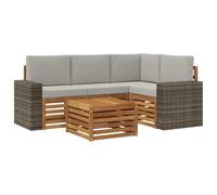 Fengshui Set di divani per esterni, 5 pezzi, grigio chiaro naturale | legno di acacia massiccio, design modulare, eleganti braccioli, superfici scanalate