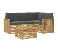 Fengshui Set di divani per esterni, 5 pezzi, in legno di acacia, marrone | Design modulare, braccioli eleganti, superfici scanalate, per terrazza e giardino