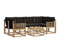 Fengshui Set di divani per esterni con cuscini, 7 pezzi, bianco e nero | legno di acacia, rivestimento rimovibile, tavolo con lamelle, per giardino e terrazza