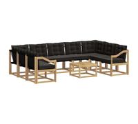 Fengshui Set di divani per esterni con cuscino, 10 pezzi, bianco e nero | legno massello di acacia, schienale in textilene, cuscino imbottito in schiuma, rimovibile, facile da pulire