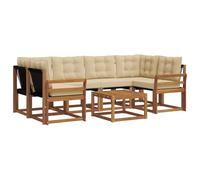 Fengshui Set di divani per esterni con cuscino, 7 pezzi, beige naturale | legno di acacia massiccio, seduta in textilene, federe rimovibili, tavolo con lamelle