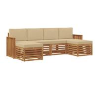 Fengshui Set di mobili per divano, 6 pezzi, beige naturale, in legno massello di acacia | Design modulare, superficie verniciata, resistente alle intemperie, facile da pulire con un panno umido