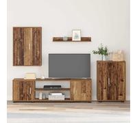 Fengshui Set di mobili per TV da parete, 4 pezzi, in legno ingegnerizzato | Design salvaspazio, supporto per TV, armadio autoportante, armadio da parete, mensola da parete, facile da pulire