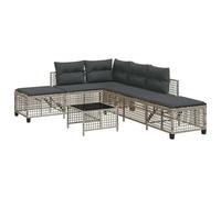 Fengshui Set divano angolare da giardino in polyrattan grigio chiaro, 3 | Pannelli laterali regolabili, seduta regolabile in 5 posizioni, piano del tavolo in vetro temperato, telaio in acciaio