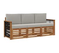 Fengshui Set divano con cuscino, 3 pezzi, in legno massello di acacia | Design modulare a lamelle, per giardino, patio, piscina, facile da pulire