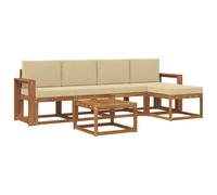 Fengshui Set divano da esterno con cuscino, 6 pezzi, beige naturale | Legno di acacia massiccio, design a lamelle, comodi braccioli, per terrazza e balcone