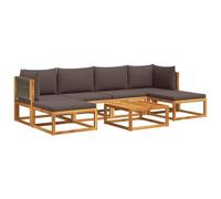 Fengshui Set divano da giardino 7 pezzi con cuscino in acacia e corda | Design modulare, cuscino imbottito spesso, rivestimento rimovibile e lavabile, ventilazione a lamelle