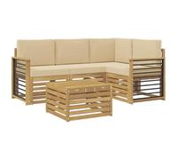 Fengshui Set divano esterno 5 pezzi bianco beige 59x59x37 cm | Design modulare in legno di acacia massiccio, braccioli eleganti, superfici scanalate, per giardino e terrazza