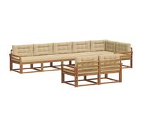 Fengshui Set divano in legno di acacia, 8 pezzi, beige naturale | Design modulare resistente alle intemperie, schienale a lamelle, braccioli, per terrazza e giardino
