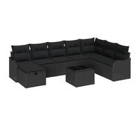 Fengshui Set divano in polyrattan con cuscino, colore nero | Resistente alle intemperie, design modulare, spazio nascosto, braccioli ergonomici