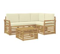 Fengshui Set divano per esterni, 5 pezzi, bianco e crema, 59 x 59 x 37 cm | legno di acacia massiccio, design modulare, braccioli eleganti, superfici scanalate, per giardino e terrazza
