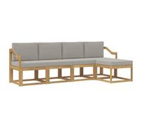 Fengshui Set divano per esterni, 5 pezzi, bianco e grigio chiaro | Legno massiccio di acacia, design a lamelle, resistente alle intemperie, per giardino e terrazza