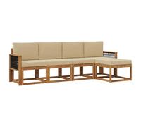 Fengshui Set divano per esterni, 5 pezzi, in acacia, beige | Legno massello, design a lamelle, drenante, per giardino e terrazza