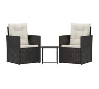 Fengshui Set lounge da 3 pezzi, in polyrattan, nero, con cuscino | rattan sintetico, resistente ai raggi UV, facile da pulire, tavolo per bevande, istruzioni di montaggio incluse (lingua