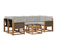 Fengshui Set per divano da esterno con cuscino, 7 pezzi, in legno di acacia | seduta in textilene, legno massiccio, rivestimento rimovibile, tavolo con lamelle