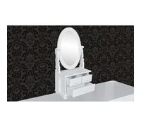 Fengshui Tavolo da toeletta con specchio ovale orientabile in MDF bianco | 2 cassetti estraibili piccoli e 1 grande, vernice bianca calda, inserto per comò