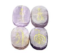fengshuisale 4pcs Dog denti ametista Engraved chakra Stone set simboli Reiki Healing cristallo W3474