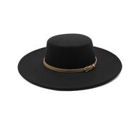Fengyan Cappelli Cappello a Cilindro Piatto Multicolore retrò, Cappello a Tesa Larga da 10 cm, Cappello in Feltro di Lana Stile Britannico Autunno e Inverno (Colore : Nero, Dimensione : 56-58cm)