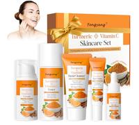 Fengyang ®Skin Care Set Con Curcuma Vitamina C,5 Piezas Cuidado De La Piel Kit Facial Mujer Con Limpiador Facial Toner Eye Cream Serum Y Crema Facial,Regalo Para Mujeres(5 Pcs)