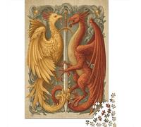 Fenice And Drago Fighting for The Same SwordIllustrazione medievalePuzzle 1000 Pezzi Per Adulti, Giochi EduGattoivi70x50cm/1000pcs