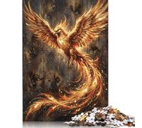 Fenice del fuoco dorato Puzzle 1000 Pezzi, Motivo a piume radianti | Decoro fantasia celeste, Gioco Puzzle, Gioco, Mitica arte del fuoco, Stile fiamma strutturata, Puzzle Famiglia, 14+, 70x50cm.