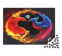 Fenice di fuoco e fenice blu Puzzle 1000 Pezzi Carta per Adulti Elemento cielo notturno Gioco di Puzzle 1000 Pezzi Decorazione Casa Relax Regalo 52x38cm/1000pcs