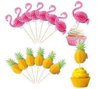 Fenicotteri Cake Topper 24 PCS Stuzzicadenti Decorativi Cocktail Decorazioni Cocktail Spiaggia Decorazioni Torta Ananas Decorazione Torte Hawaiana Tropicale per Dolci, Bevande, Torte, Estive